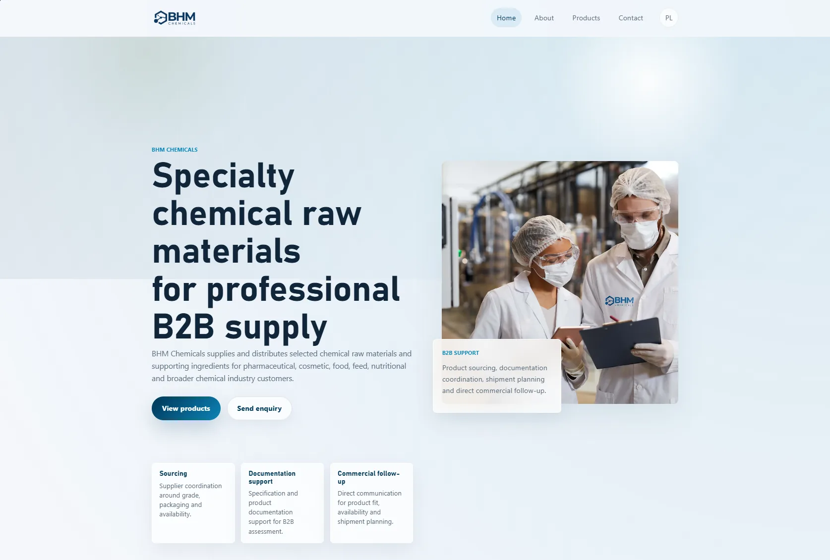 Strona internetowa BHM Chemicals