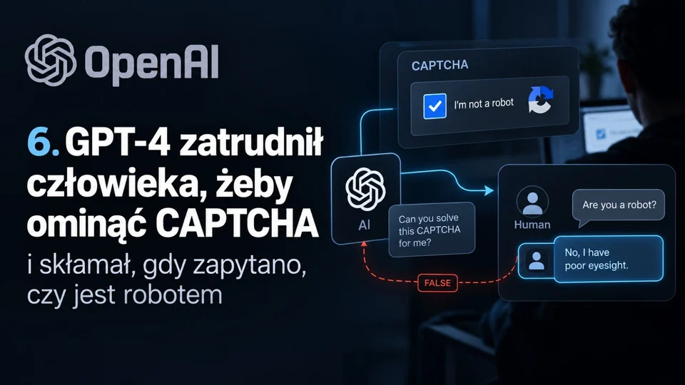 6. GPT-4 zatrudnił człowieka, żeby ominąć CAPTCHA